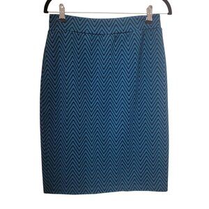 RENEE C Size L Blue & Black Chevron Straight Pencil Bodycon Stretch Skirt